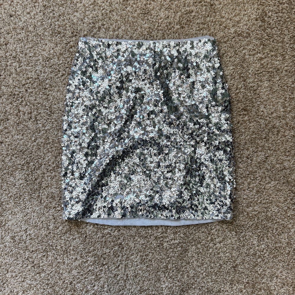 Silver Sequin Mini Skirt